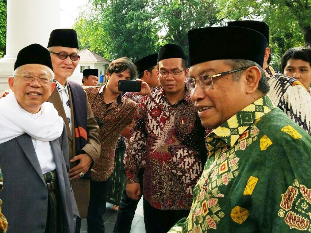 Ketua Umum PBNU KH Said Aqil Siradj bersama Rais Aam PBNU KH Ma’ruf Amin, Wakil Rais Aam PBNU KH Miftachul Akhyar dan Sekjen Presidium MDHW Hery Haryanto Azumi