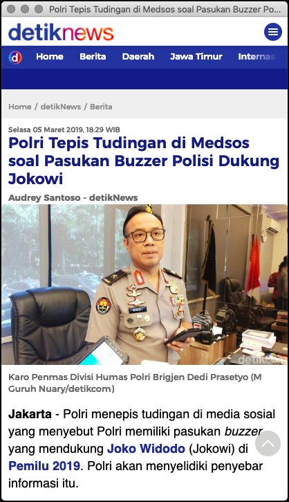 [BERITA] "Polri Tepis Tudingan di Medsos soal Pasukan Buzzer Polisi Dukung Jokowi"