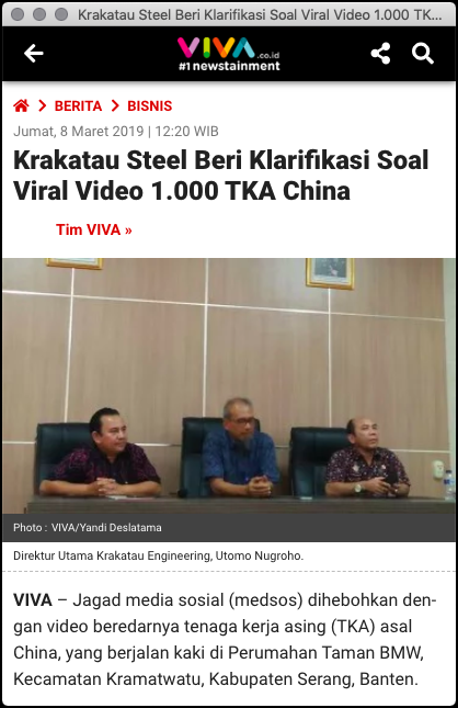 [BERITA] "Krakatau Steel Beri Klarifikasi Soal Viral Video 1.000 TKA China"