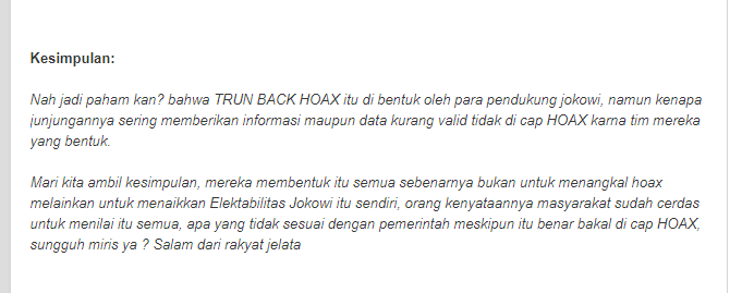 [SALAH] Turn Back Hoax Dibentuk Bukan Untuk Menangkal Hoax Melainkan Untuk Menaikkan Elektabilitas Jokowi