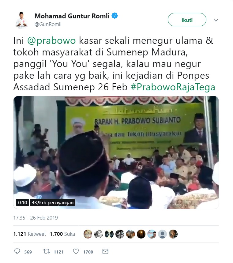 [SALAH] Prabowo Marah Pada Ulama dan Tokoh Masyarakat di Madura