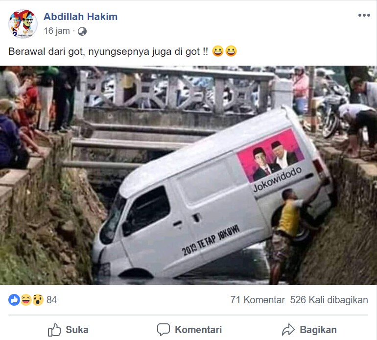 [SALAH] Mobil 2019 Tetap Jokowi Masuk Got