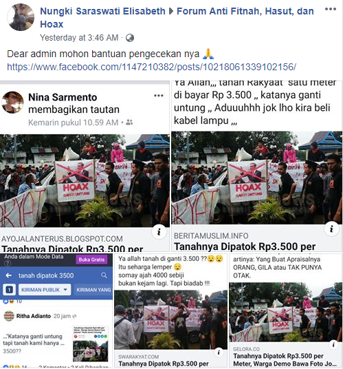 [BENAR] Penjelasan terkait Unggahan yang Berisi Berita Berjudul “Tanahnya Dipatok Rp3.500 per Meter, Warga Demo Bawa Foto Jokowi "Hoax Ganti Untung"