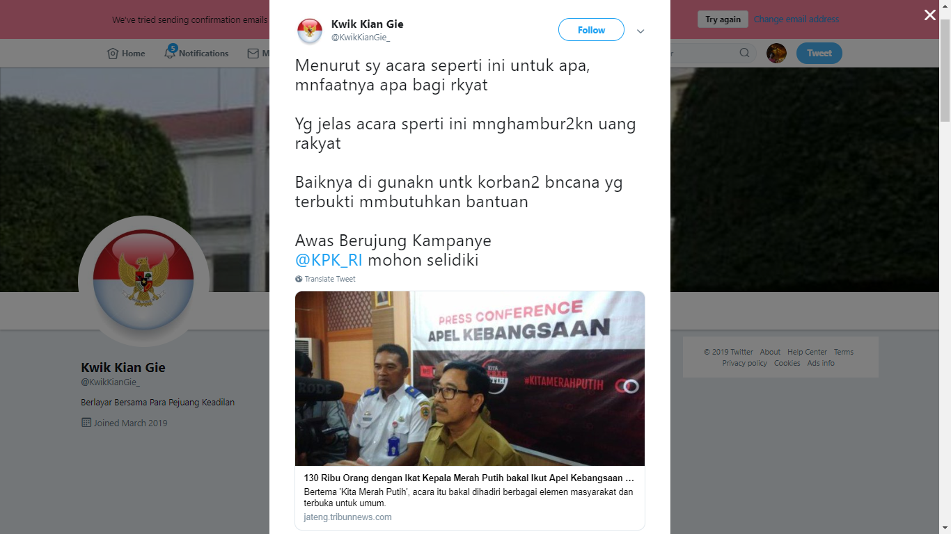 [SALAH] Kwik Kian Gie Minta KPK Selidiki Apel Kebangsaan Pemprov Jateng