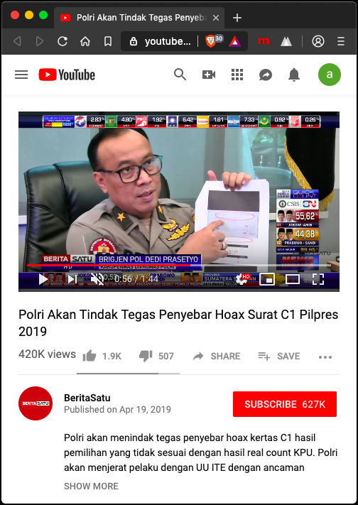 [BERITA] "Polri Akan Tindak Tegas Penyebar Hoax Surat C1 Pilpres 2019"