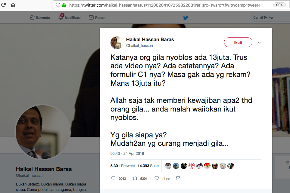 [BENAR] Klarifikasi KPU Terkait Pernyataan Ustaz Haikal Hassan Mengenai 13 Juta Pemilih yang Gila
