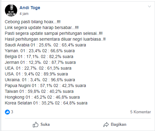 [SALAH] "Hasil perhitungan sementara diluar negri luarbiasa"