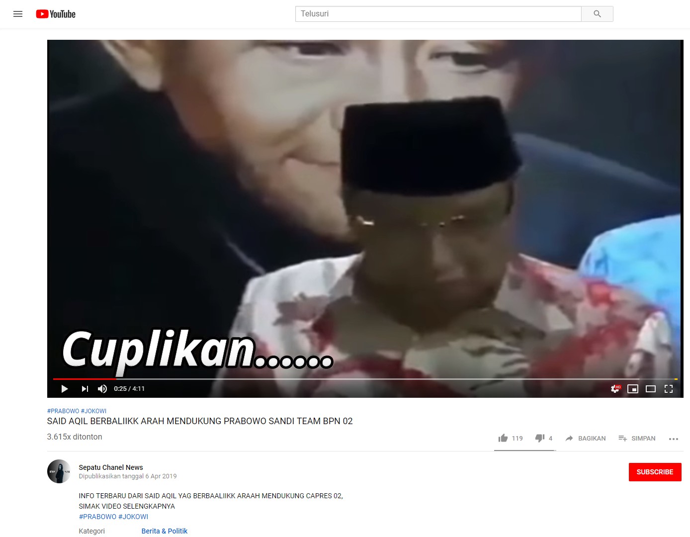 [SALAH] Video Said Aqil Siradj Dukung Prabowo