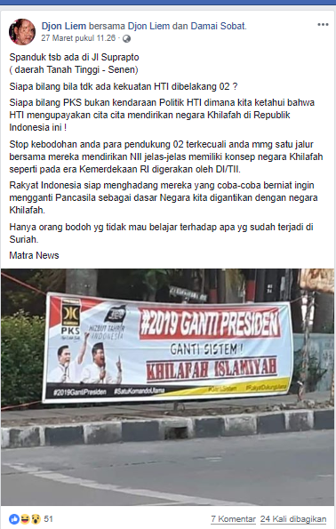 [SALAH] Spanduk Berlogo PKS dan HTI Bertuliskan #2019 Ganti Presiden, Ganti Sistem, Khilafah Islamiyah