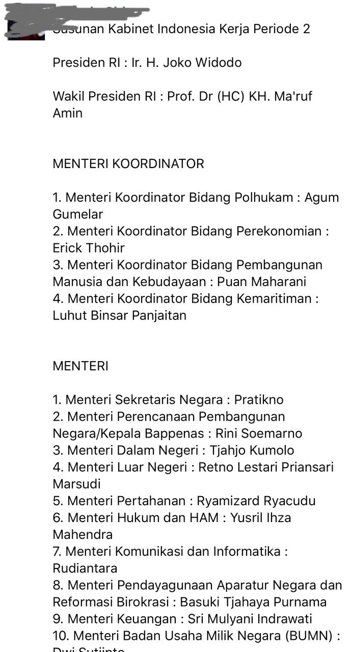 [SALAH] SUSUNAN KABINET KERJA JILID II JOKOWI MA'RUF