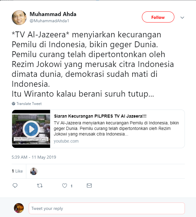 [SALAH] Video "Siaran Kecurangan Pilpres TV Al Jazeera"
