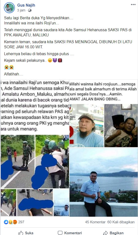 [SALAH] Saksi Prabowo-Sandi di PPK Amalatu Mati Ditebas Lehernya Sampai Putus