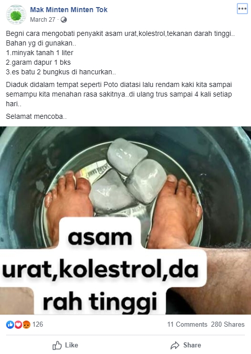 [BENAR] Klarifikasi dari Dinkes terkait Informasi Ramuan Minyak Tanah yang Bisa Mengobati Penyakit Asam Urat, Kolesterol, dan Tekanan Darah Tinggi