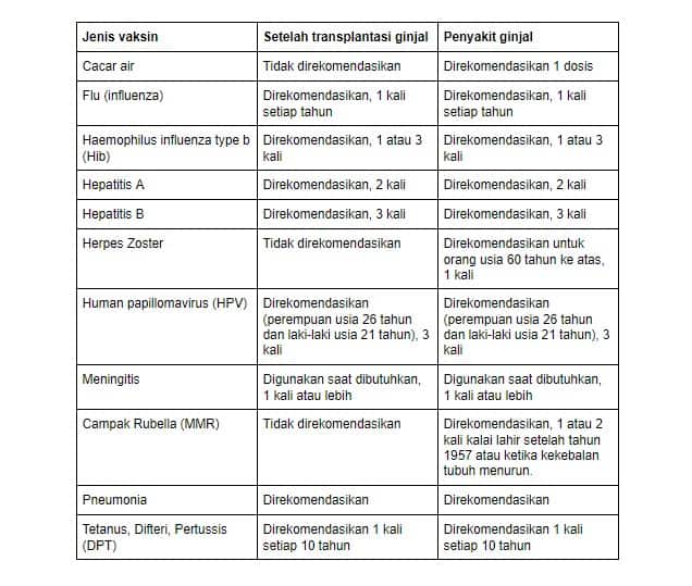 vaksin yang boleh dilakukan untuk pasien ginjal