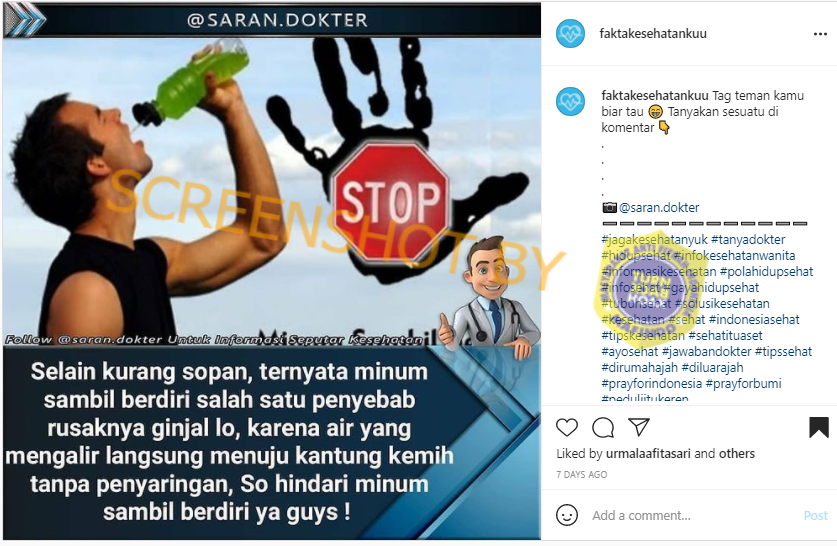 [SALAH] Minum Sambil Berdiri Berbahaya bagi Ginjal