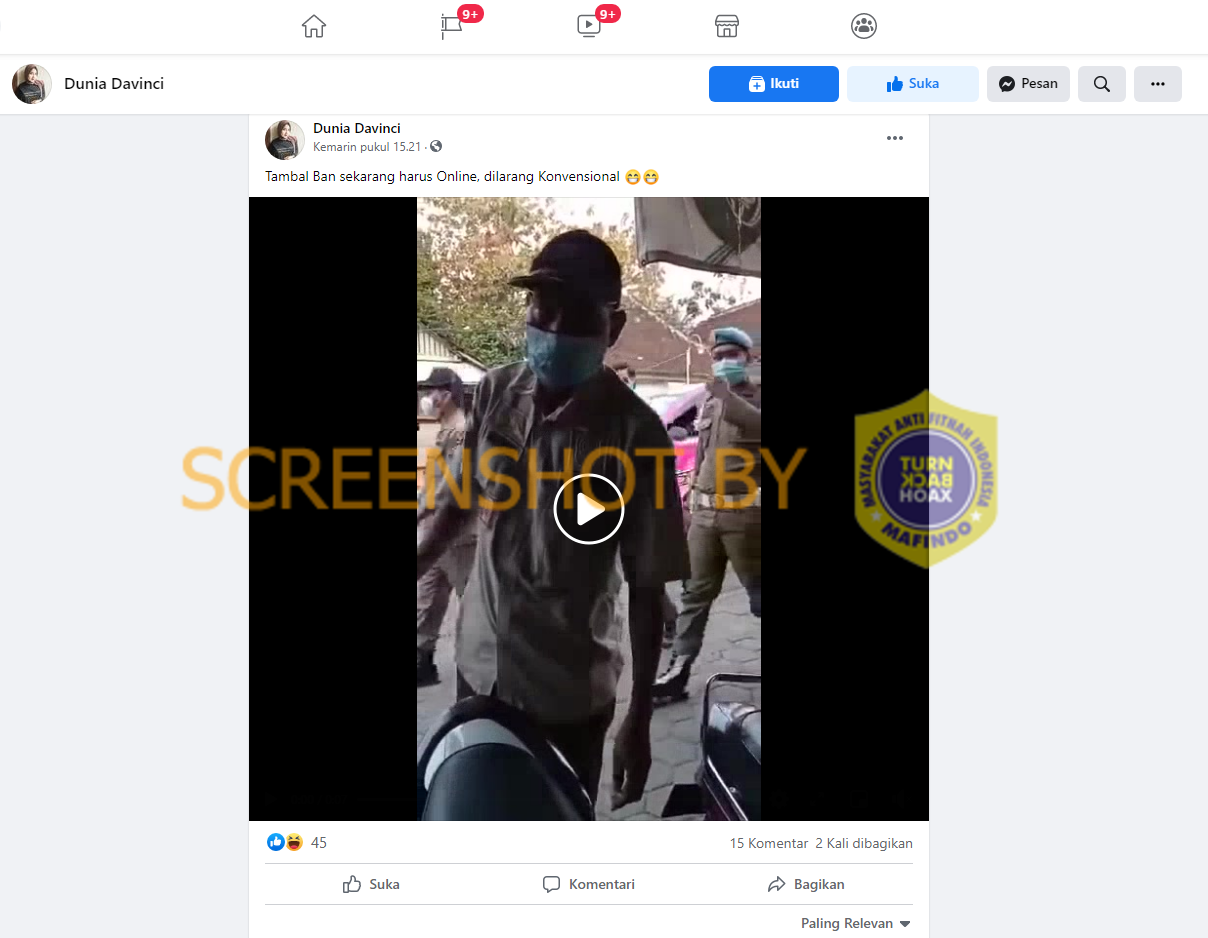 [SALAH] Video "Tambal Ban sekarang harus Online, dilarang Konvensional"