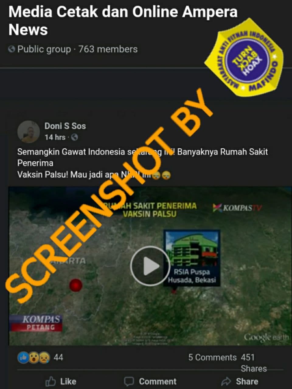 [SALAH] “Semangkin Gawat Indonesia sekarang ini! Banyaknya Rumah Sakit Penerima Vaksin Palsu!”