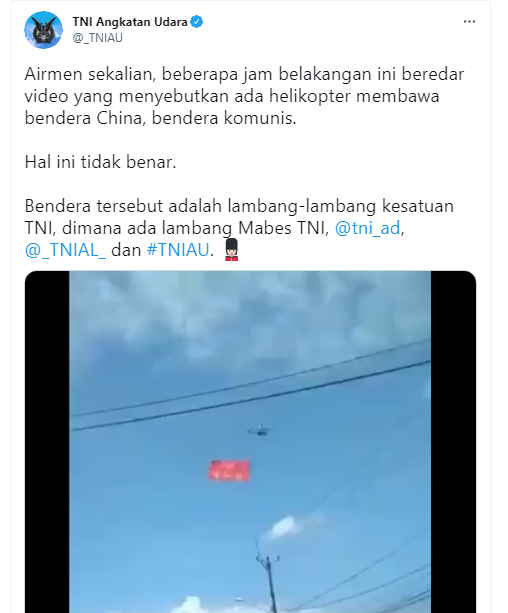 [SALAH] Helikopter Kibarkan Bendera Cina di Kota Malang