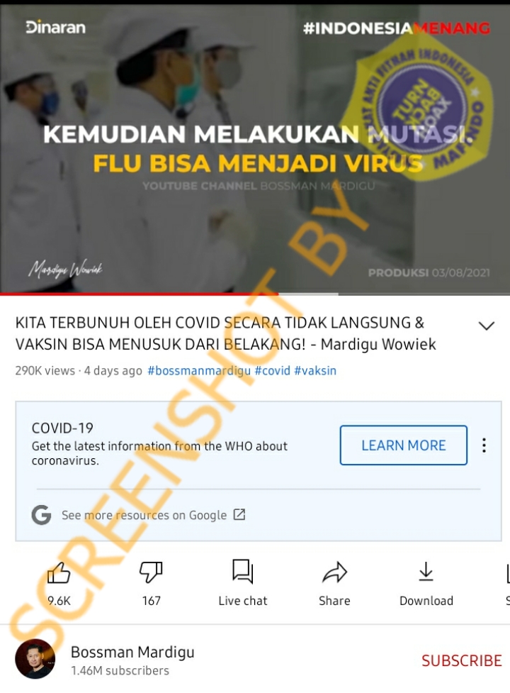 [SALAH] Covid-19 Bermutasi Menjadi Virus Baru yang Lebih Berbahaya dan Vaksinasi Timbulkan Virus Lain Dari Covid-19