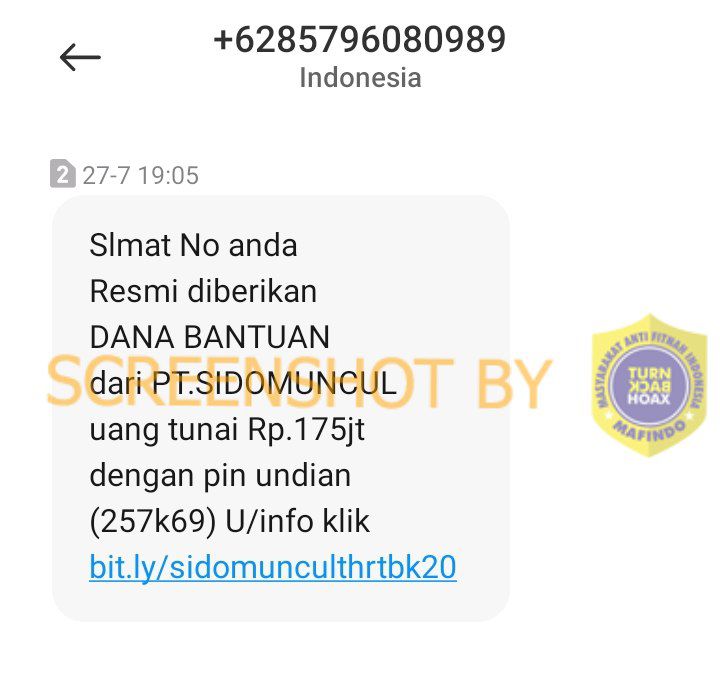 [SALAH] PT Sido Muncul Bagikan Dana Bantuan Rp175 Juta