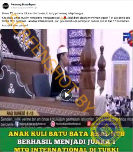 [SALAH] TV Nasional tidak Memberitakan Prestasi Syamsuri Firdaus Juara 1 MTQ Internasional di Turki