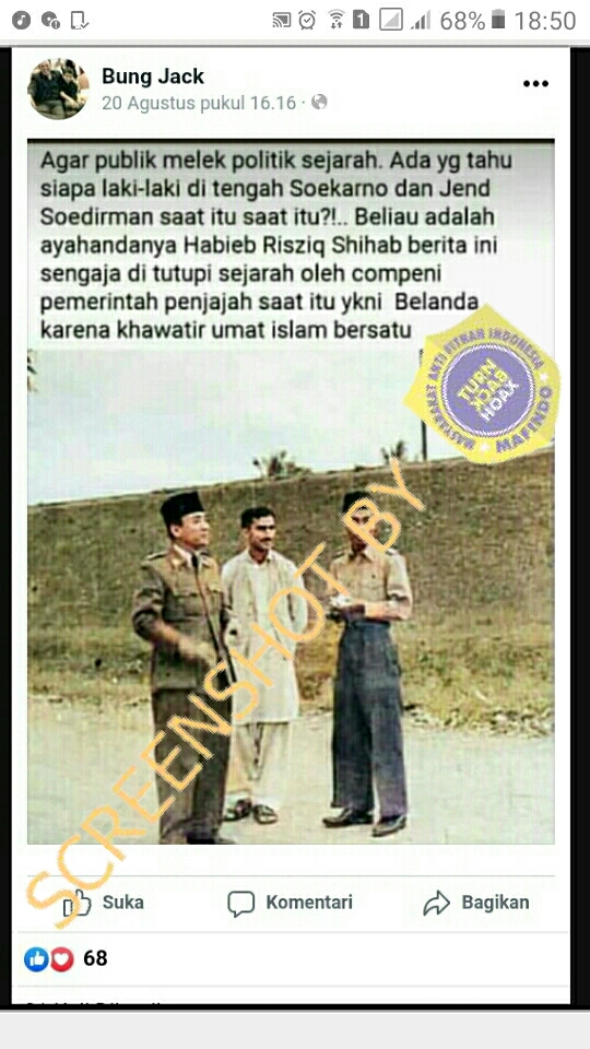 [SALAH] Pria yang di Tengah Presiden Soekarno dan Jendral Soedirman adalah Ayahanda Rizieq Shihab
