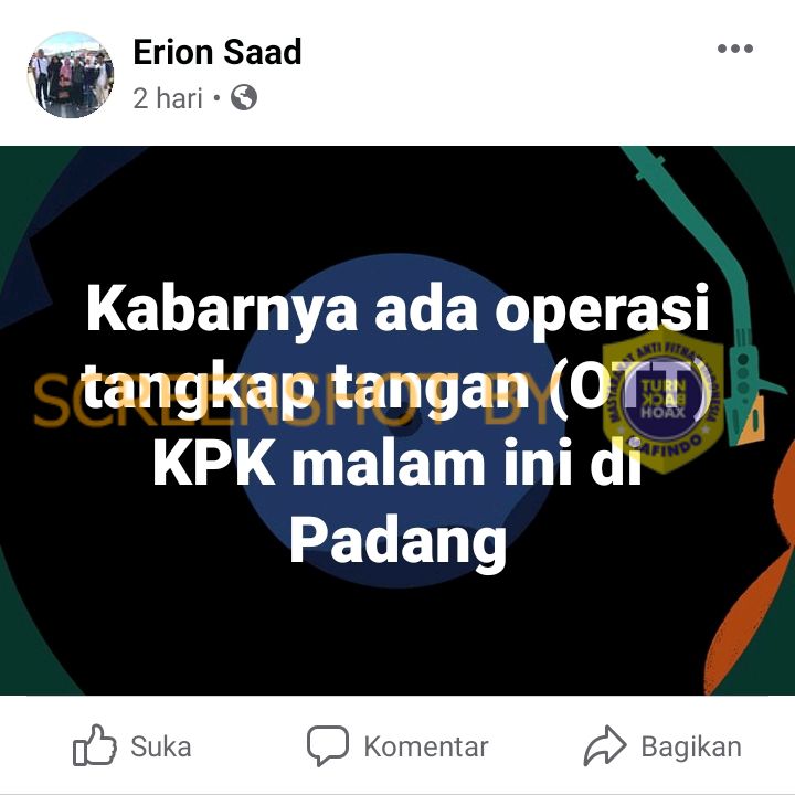 [SALAH] 24 Agustus 2021 ada OTT oleh KPK di Padang