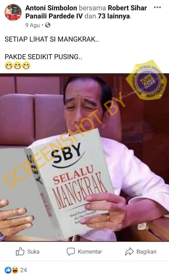 [SALAH] Foto Jokowi Membaca Buku “SBY SELALU MANGKRAK”