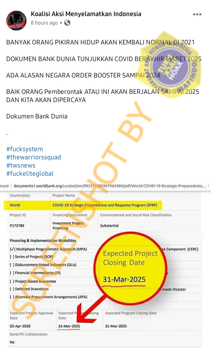 [SALAH] Dokumen Bank Dunia Tetapkan Covid-19 Sampai Tahun 2025