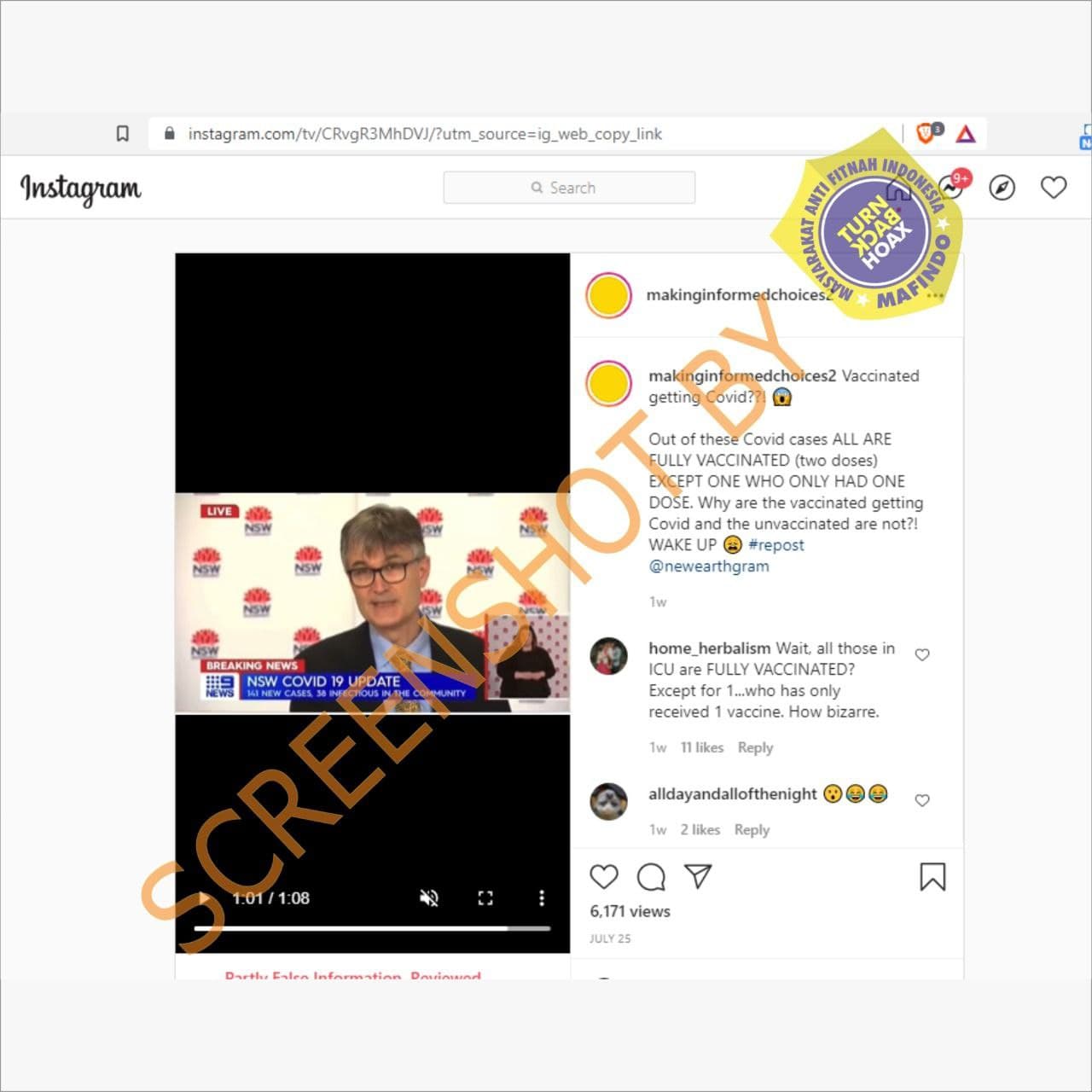 [SALAH] Semua Pasien Positif Covid-19 di New South Wales, Australia Sudah Divaksinasi