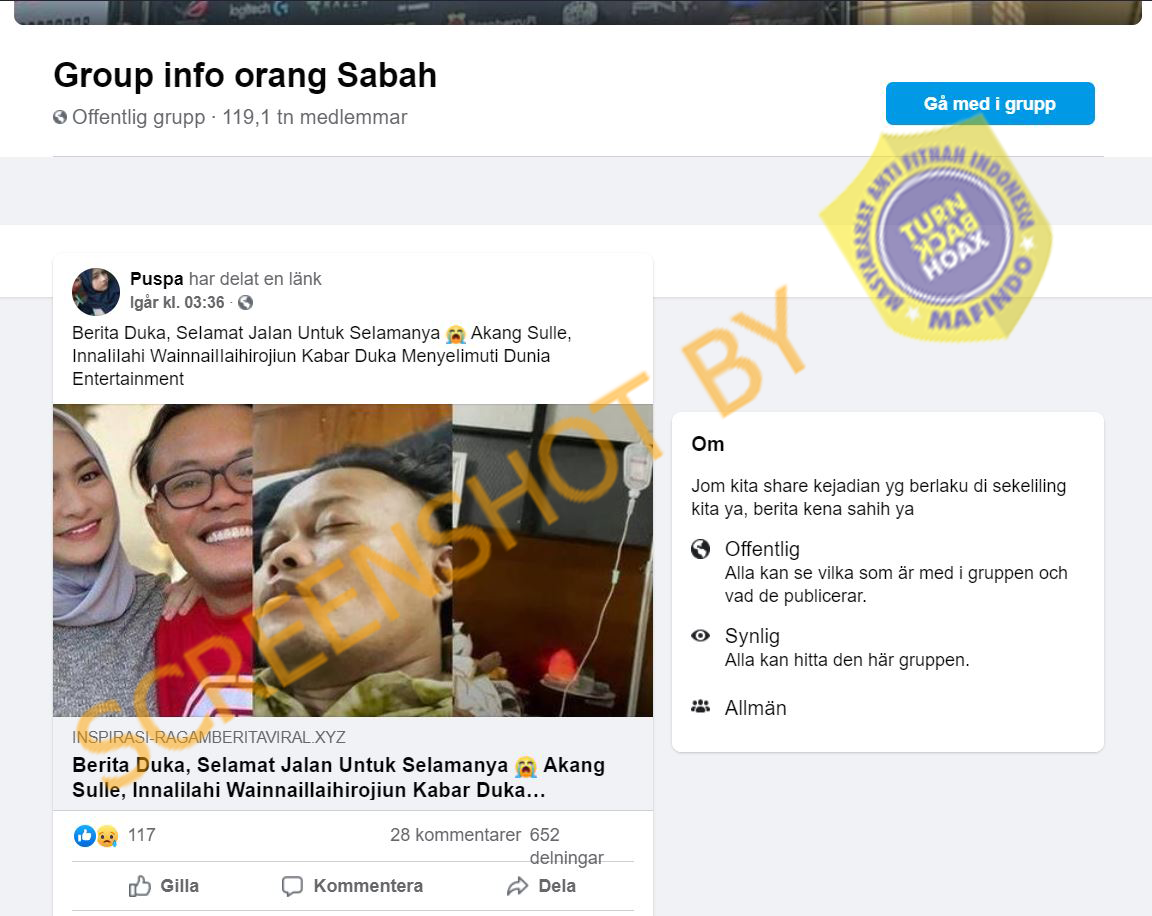 [SALAH] Sule Meninggal Dunia - TurnBackHoax.ID