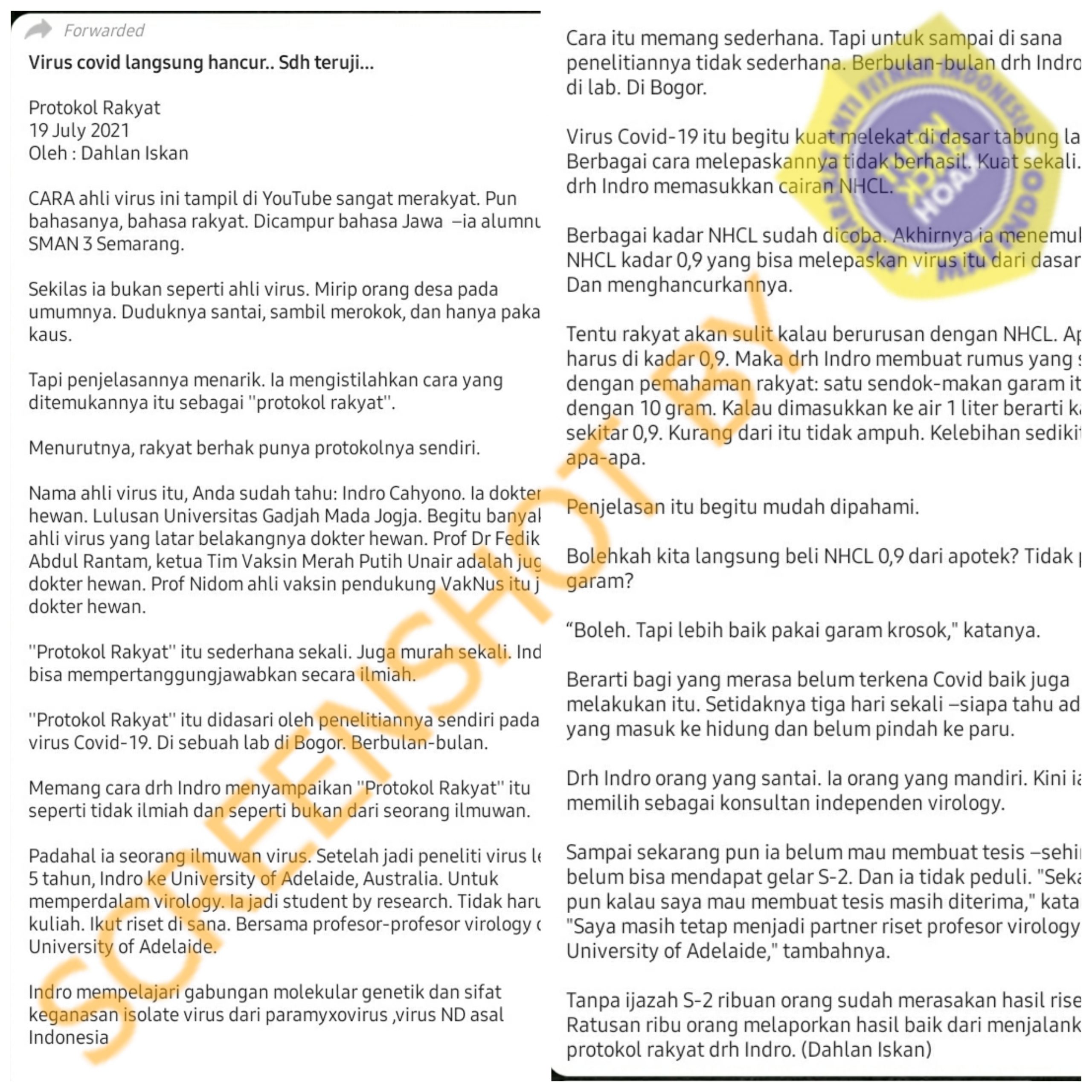 [SALAH] Mencuci Hidung Dengan Garam Menghilangkan Virus Corona