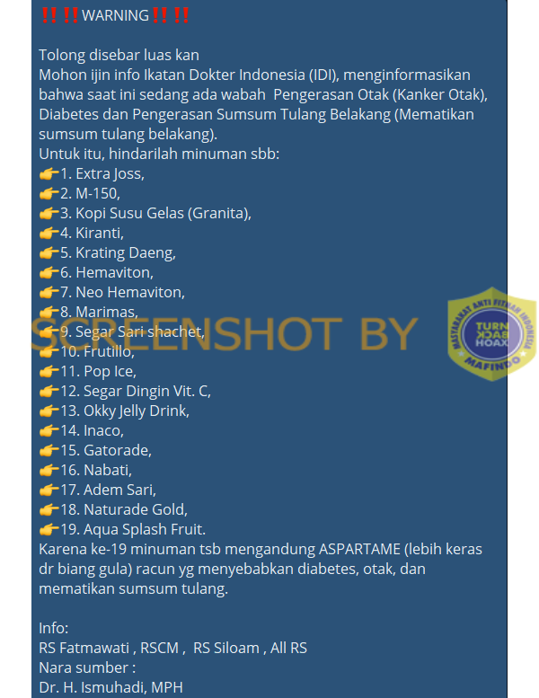 [SALAH] Daftar Minuman Instan yang Dapat Sebabkan Diabetes dan Matikan Sumsum Tulang