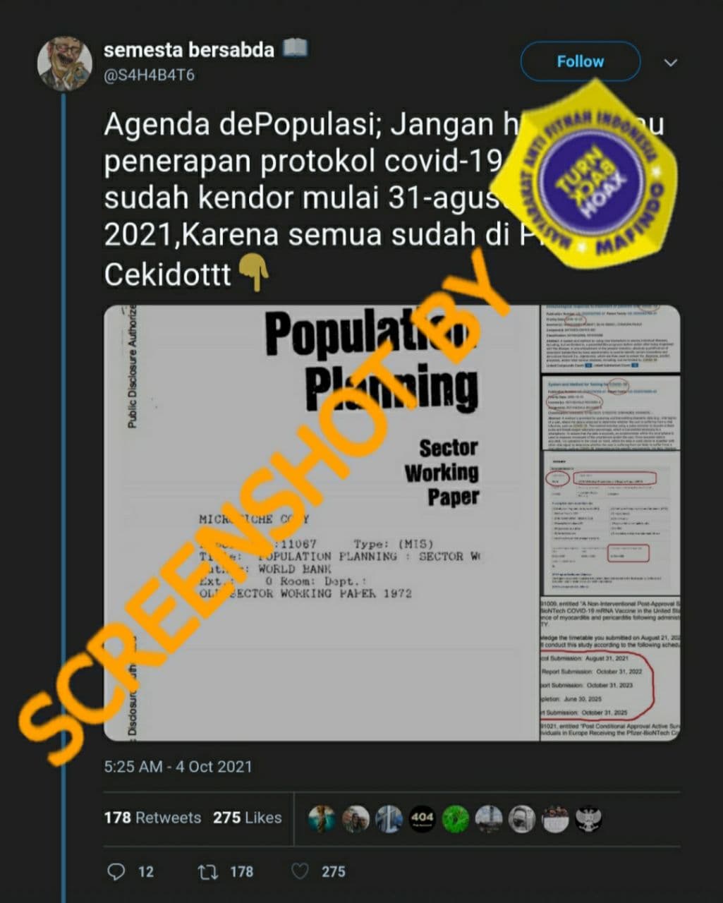 [SALAH] Covid-19 adalah Rencana Depopulasi Dunia