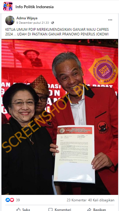 [SALAH] “KETUA UMUM PDIP MEREKUMENDASIKAN GANJAR MAJU CAPRES 2024 . . UDAH DI PASTIKAN GANJAR PRANOWO PENERUS JOKOWI”