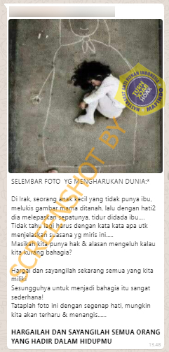 [SALAH] Foto Anak Irak Tidur di Atas Gambar Sosok Ibunya