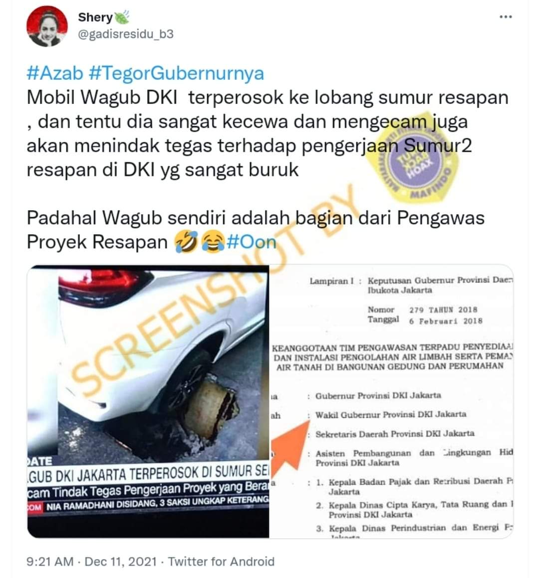 [SALAH] Foto Mobil Wagub DKI Jakarta Ahmad Riza Patria Terperosok di Sumur Resapan