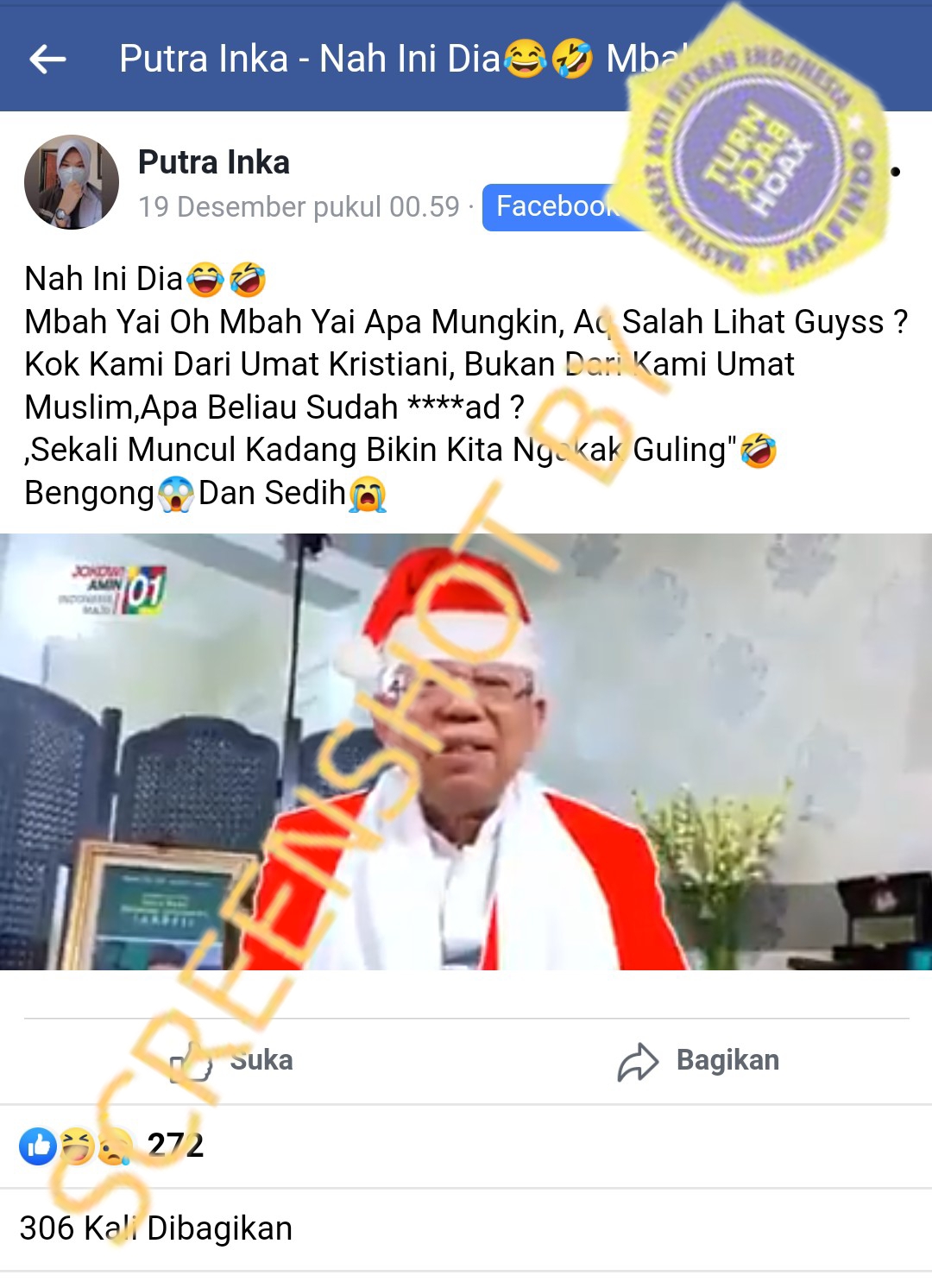 [SALAH] Video Ma'ruf Amin Mengucapkan Selamat Natal dengan Mengenakan Kostum Sinterklas