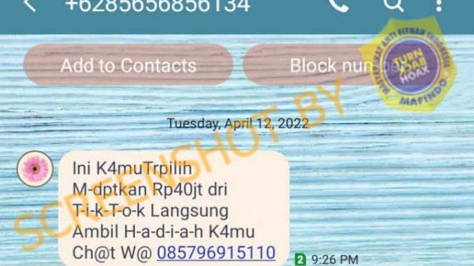 [SALAH] Pemberian Hadiah Rp40 Juta dari TikTok Kepada Pengguna – TurnBackHoax.ID