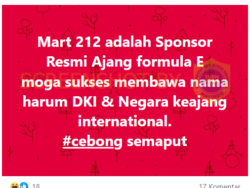 [SALAH]: 212 Mart Adalah Sponsor Resmi ajang Formula E