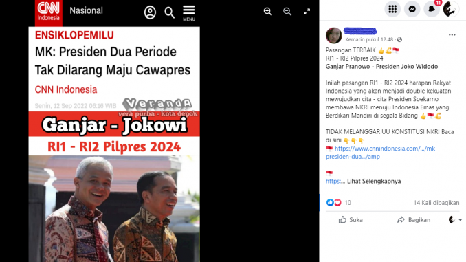 [SALAH] Sampul Artikel CNN Indonesia Ganjar dan Jokowi RI 1 – RI 2 Pilpres 2024