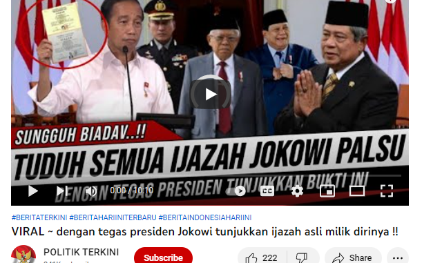 [SALAH] Tuduh Semua Ijazah Jokowi Palsu, Dengan Tegas Presiden Tunjukkan Ijazah Asli Miliknya
