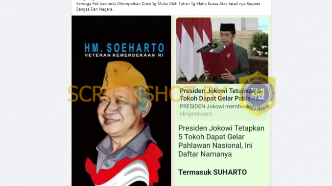 [SALAH] “Presiden Jokowi Memberikan Penganugerahan Gelar Pahlawan Nasional Kepada Alm Jenderal TNI Soeharto”