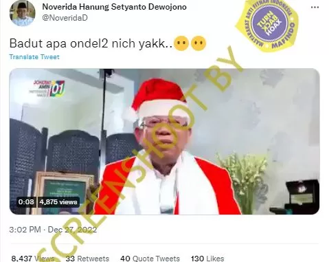 [SALAH] WAKIL PRESIDEN MA’RUF AMIN UCAPKAN SELAMAT NATAL DAN TAHUN BARU MENGENAKAN KOSTUM SINTERKLAS