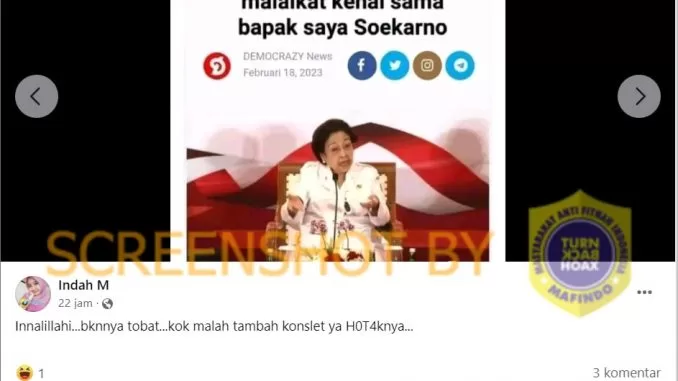 [SALAH] Gambar Tangkapan Layar Artikel DEMOCRAZY News “Megawati saya sudah Jelas masuk surga malaikat kenal sama bapak saya Soekarno”