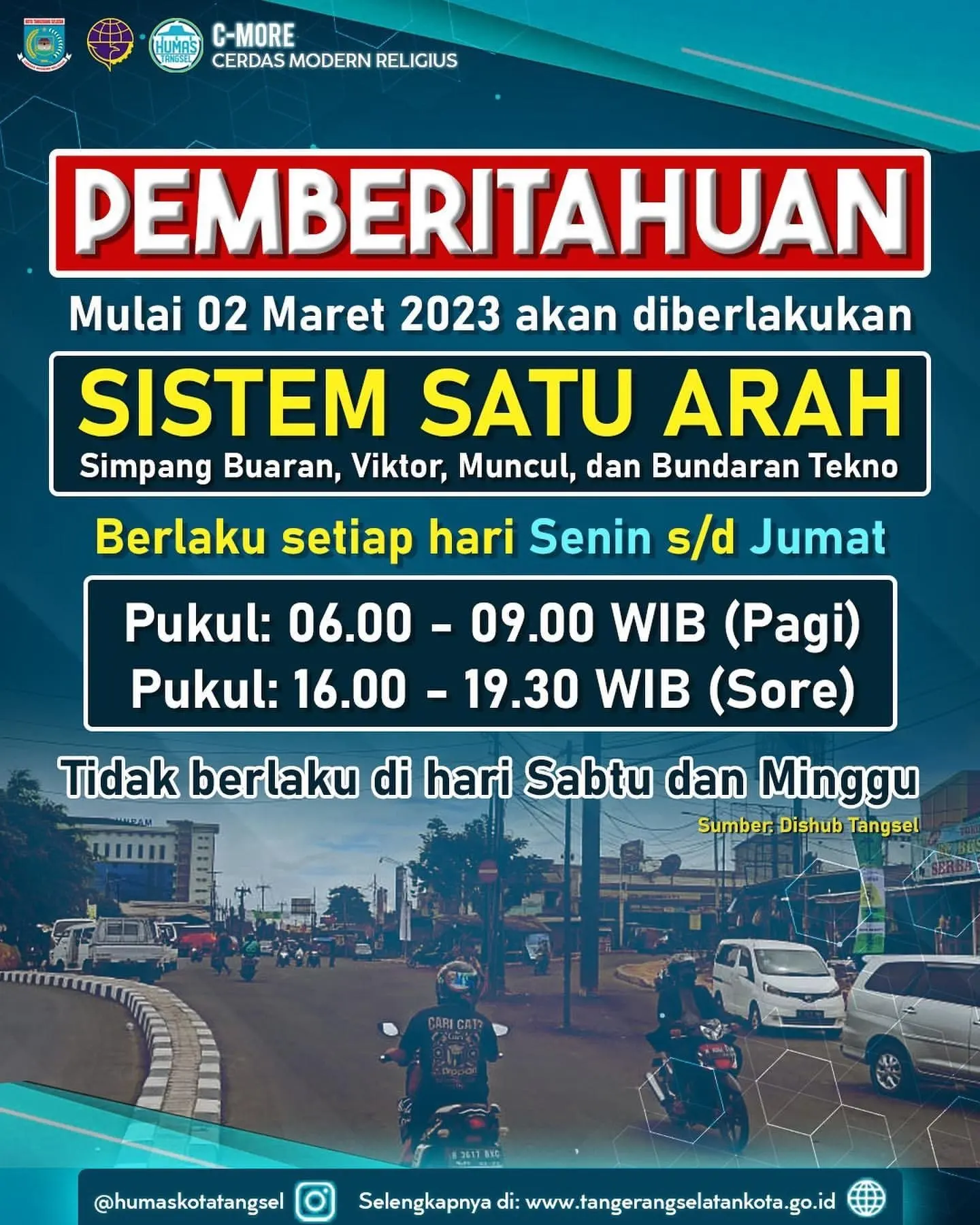 Simpang Buaran, Viktor, Muncul, dan Bundaran Tekno Diberlakukan Satu Arah Setiap Senin-Jum'at Mulai 2 Maret