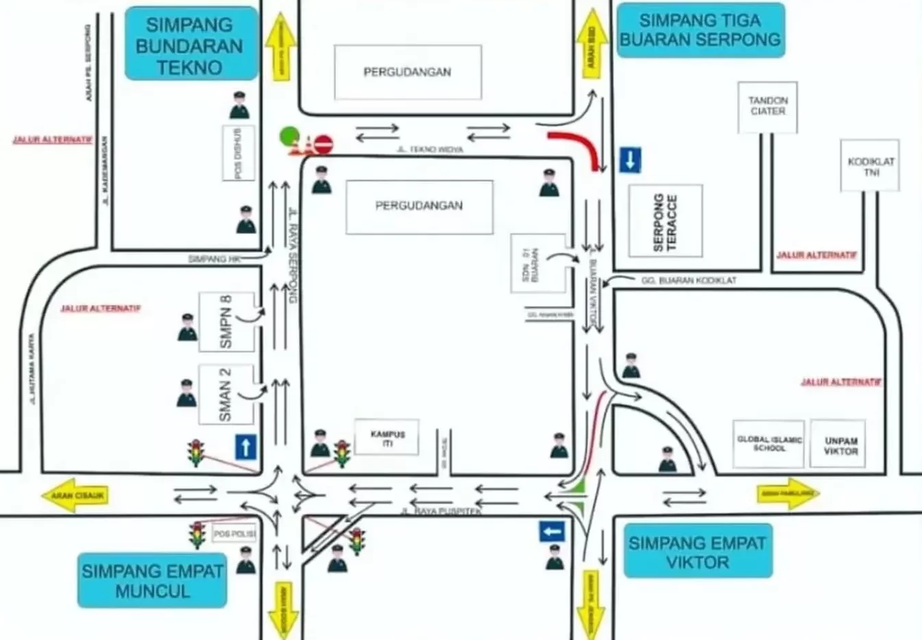 Simpang Buaran, Viktor, Muncul, dan Bundaran Tekno Diberlakukan Satu Arah Setiap Senin-Jum'at Mulai 2 Maret