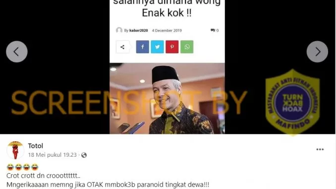 [SALAH] Gambar Tangkapan Layar Artikel Berjudul “Ganjar: Nonton film Porno sambil ngocok salahnya dimana wong Enak kok !!”