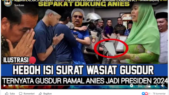 [SALAH] Surat Wasiat Gusdur Ramal Anies Jadi Presiden 2024