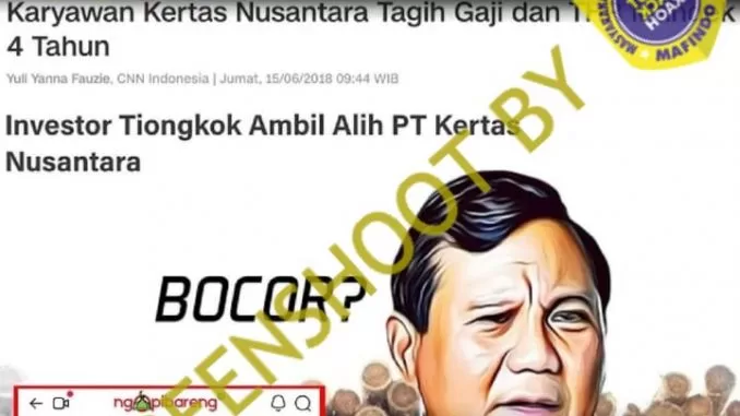[SALAH] Prabowo Jual Kekayaan Hutan Indonesia ke China